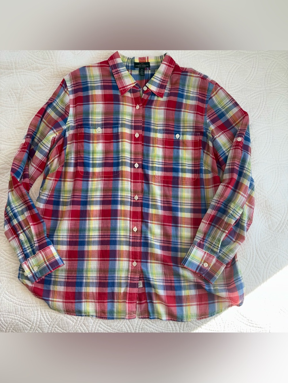 Ralph Lauren 1X Plaid Cotton Button-Up Shirt - Picture 2 of 7